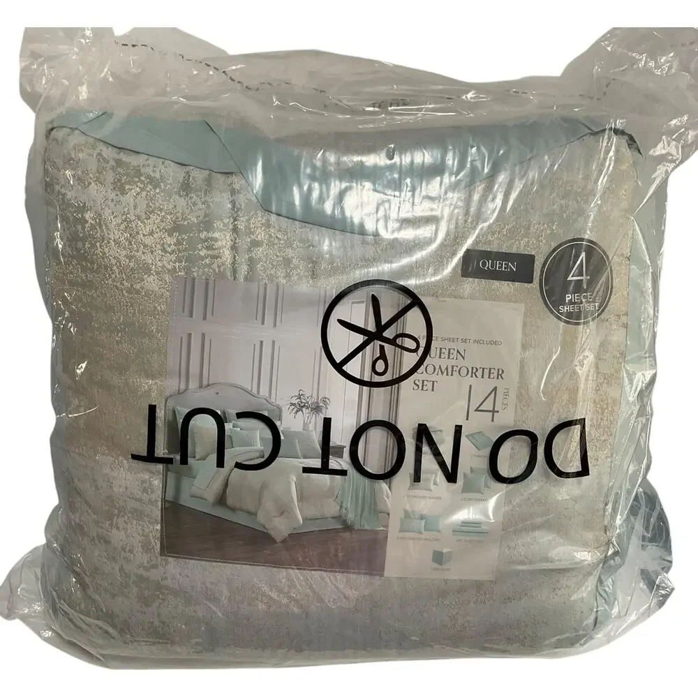 Hallmark Collectibles Vida 14 Pc Comforter Set Blue Gold Queen